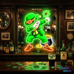 Patrick's Day Goblin Do A Dab and Hold A Four Leaf Clover Led Neon Acrylic Artwork