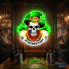 Patrick's Day Skull Wearing Hat And Beer Led Neon Acrylic Artwork