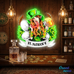 Patrick's Day Hot Woman Wearing Glass And Drinking Beer Led Neon Acrylic Artwork