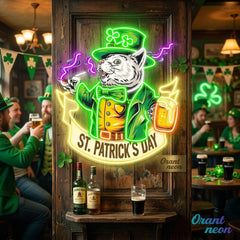 Patrick's Day Mouse Holding Beer And Cigarette Led Neon Acrylic Artwork