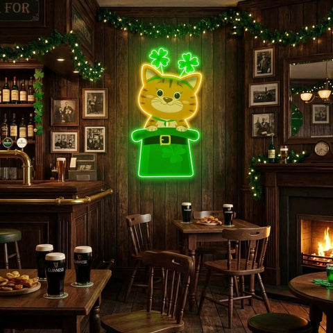 Cat Lucky Saint Patrick's Day Artwork Led Neon Sign Light