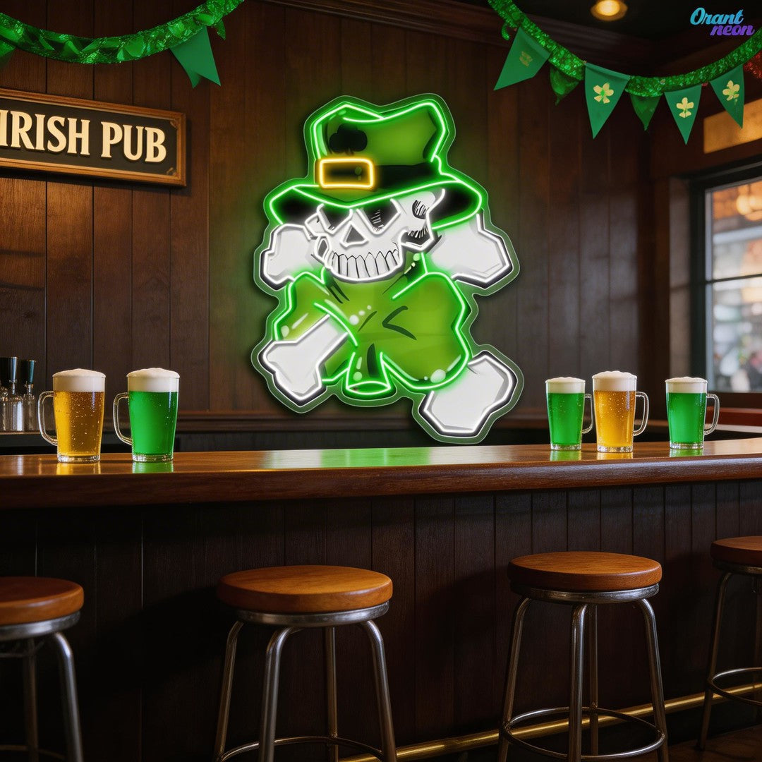 Lucky Skull, Shamrock Glow: St. Paddy's Neon Sight Light Artwork