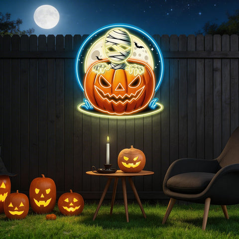 🎃 Spooky Pumpkin & Mummy Halloween LED Neon Sign – Glow Up Your Haunted Nights!