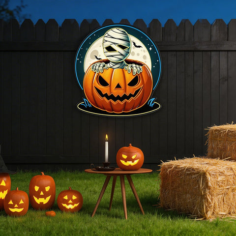 🎃 Spooky Pumpkin & Mummy Halloween LED Neon Sign – Glow Up Your Haunted Nights!