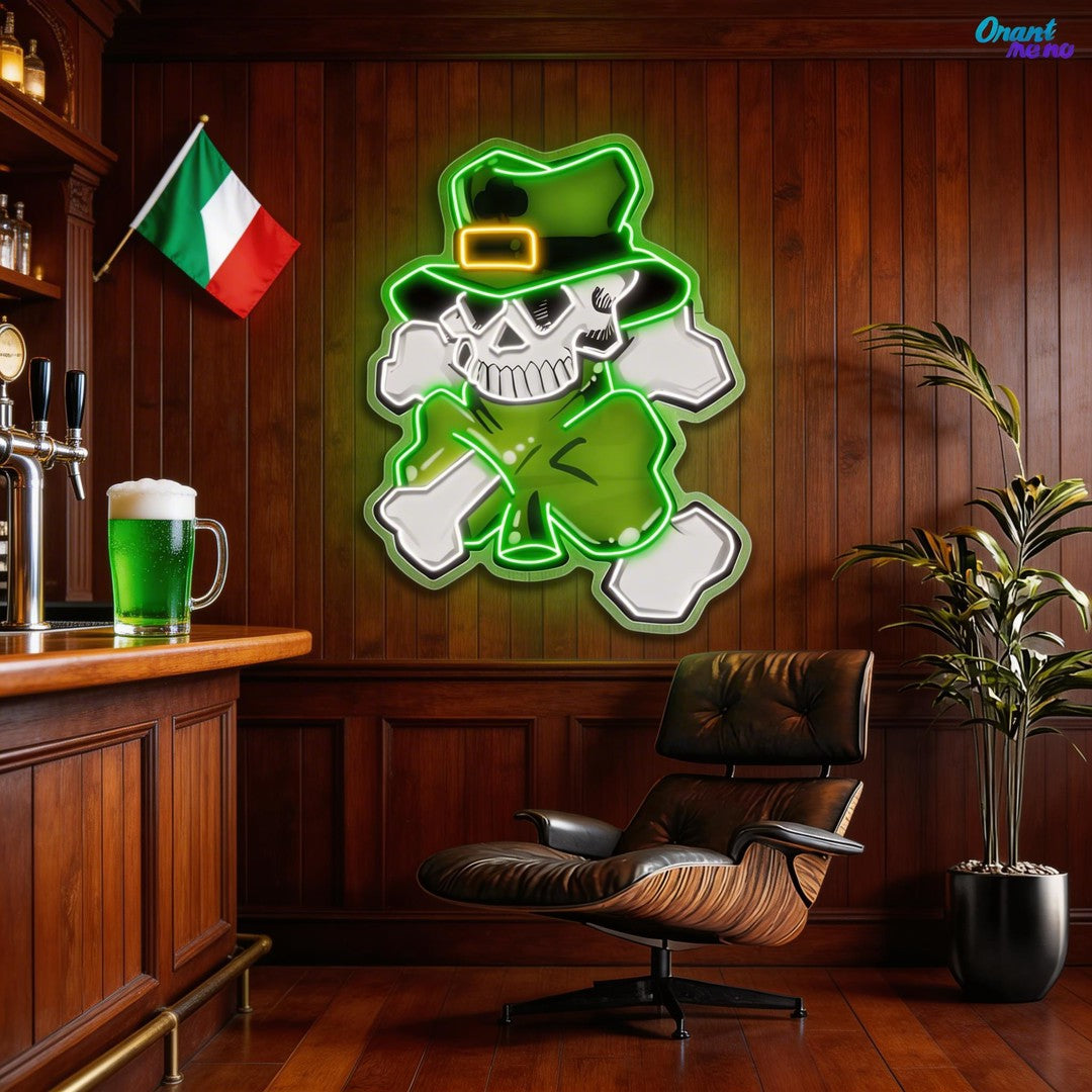 Lucky Skull, Shamrock Glow: St. Paddy's Neon Sight Light Artwork