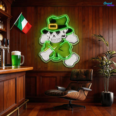 Lucky Skull, Shamrock Glow: St. Paddy's Neon Sight Light Artwork