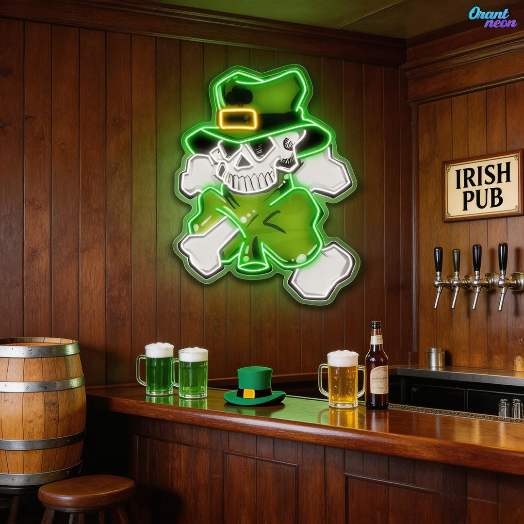 Lucky Skull, Shamrock Glow: St. Paddy's Neon Sight Light Artwork