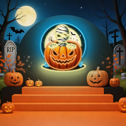 🎃 Spooky Pumpkin & Mummy Halloween LED Neon Sign – Glow Up Your Haunted Nights!