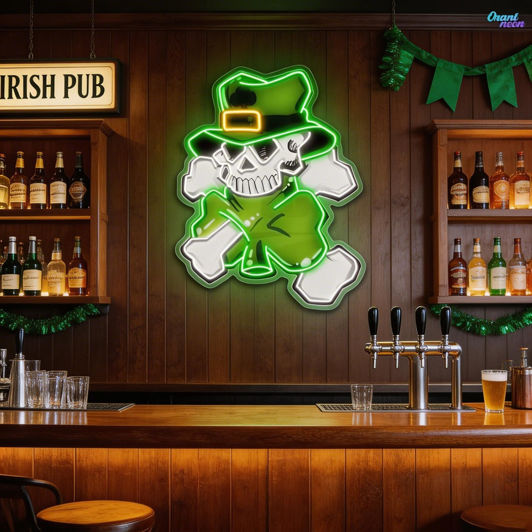Lucky Skull, Shamrock Glow: St. Paddy's Neon Sight Light Artwork