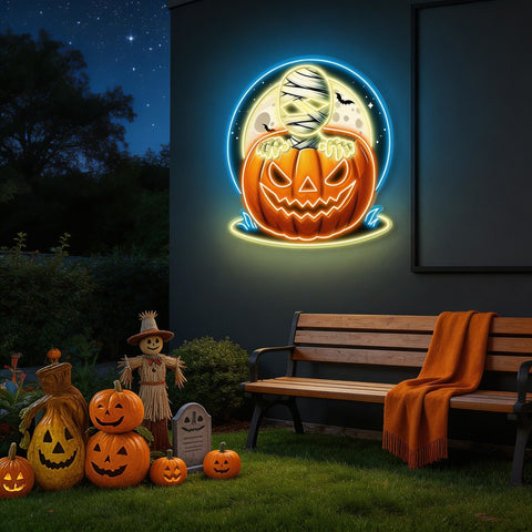 🎃 Spooky Pumpkin & Mummy Halloween LED Neon Sign – Glow Up Your Haunted Nights!