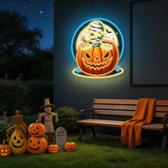 🎃 Spooky Pumpkin & Mummy Halloween LED Neon Sign – Glow Up Your Haunted Nights!