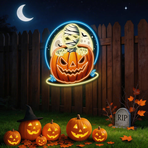 🎃 Spooky Pumpkin & Mummy Halloween LED Neon Sign – Glow Up Your Haunted Nights!