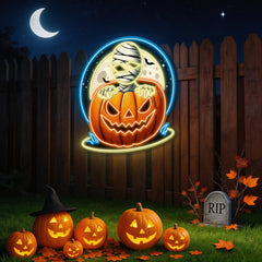 🎃 Spooky Pumpkin & Mummy Halloween LED Neon Sign – Glow Up Your Haunted Nights!