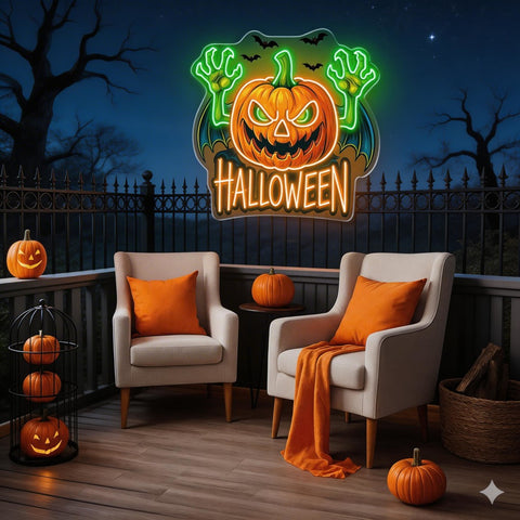 Evil Pumpkin Neon Sign – Halloween LED Wall Light for Spooky Party & Haunted House Décor