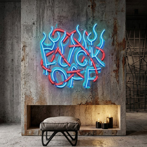 Rebelious F-ck Off In Collapse Art LED Neon Sign Light Pop Art
