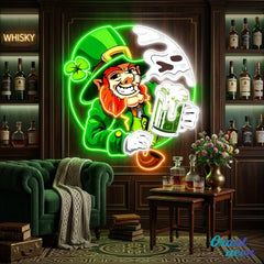 Patrick's Day Goblin Drinking Beer And Smoking Led Neon Acrylic Artwork