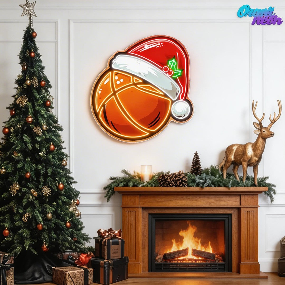 Festive Hoops: Basketball with a Twist Neon Sign Light Artwork