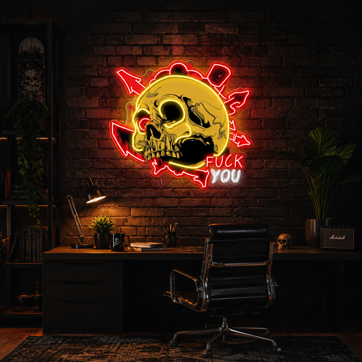 Dirty Skull With Graffity Neon Sign Light Artwork