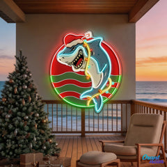 Festive Neon Sign Lights with a Shark Bite Artwork
