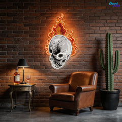 Infernal Glow: Skull & Fire Neon Sign Light Artwork