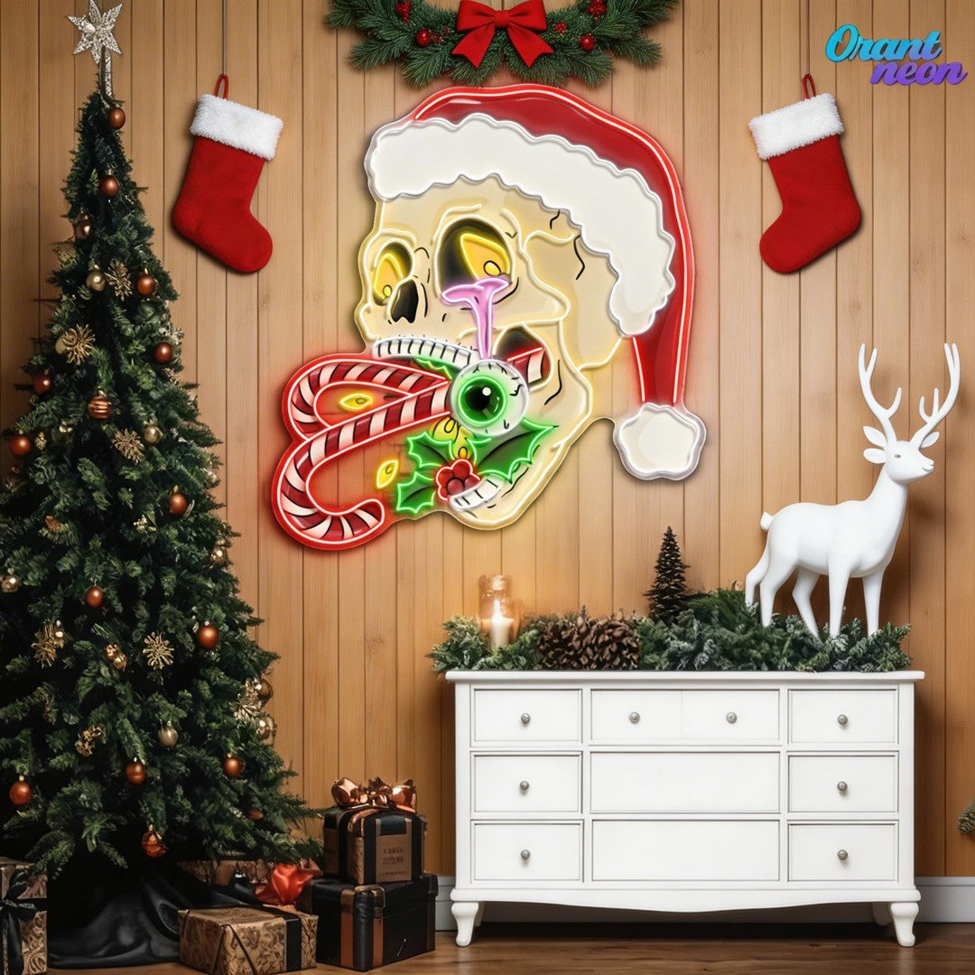 Merry Misfits: Skull & Sweets Christmas Neon Sign Light Artwork