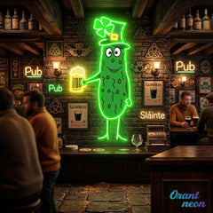 Patrick's Day Cucumber Wearing Hat and Drinking Beer Led Neon Acrylic Artwork