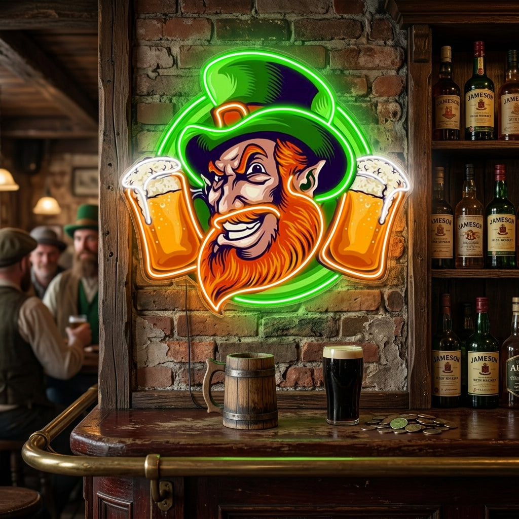 Patrick's Day Cool Goblin Smile and Beer Led Neon Acrylic Artwork