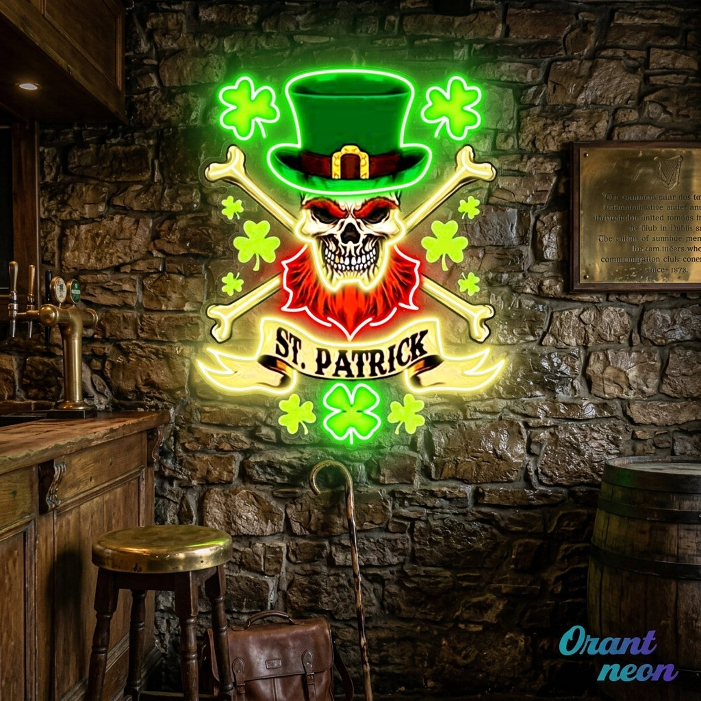 Patrick's Day Cool Skull with Hat Led Neon Acrylic Artwork