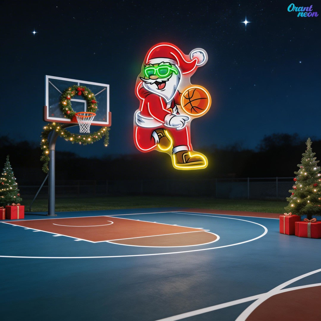 Basketball Bliss with Santa Claus Neon Sign Light Artwork