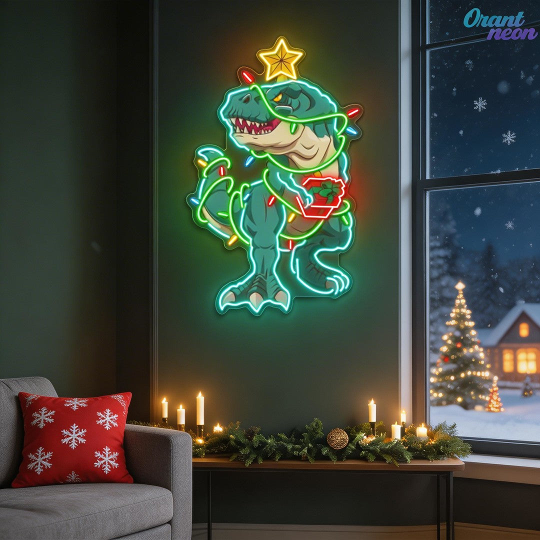 Merry Rex-mas Neon Sign Lights Artwork