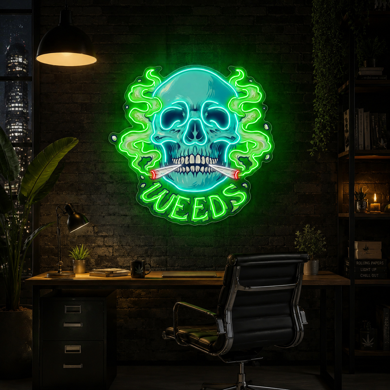 Skull & Smoke: A Blazing Vision Neon Sign Light Artwork