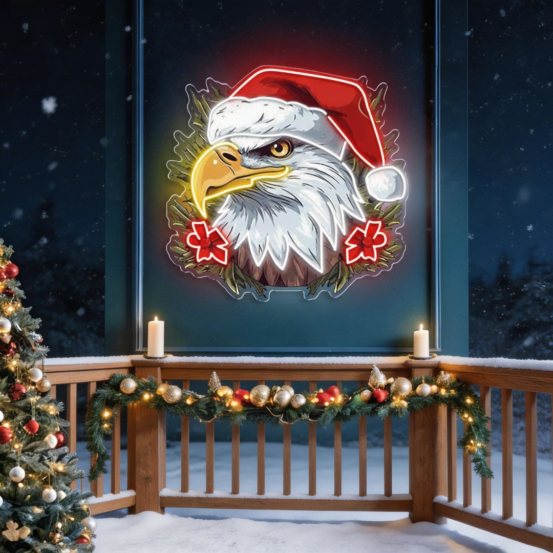Patriotic Cheer: Christmas Eagle Neon Sign Light Artwork