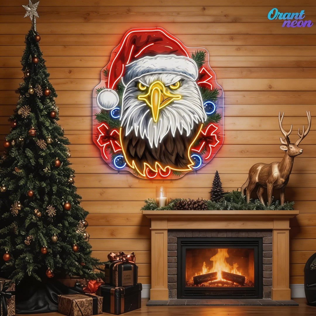 Pines & Pride: Christmas Eagle Neon Sign Light Artwork