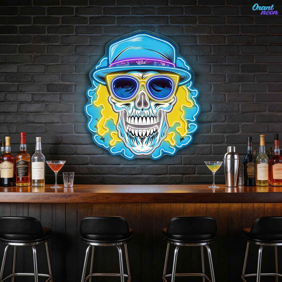 Death's Vacation: Skulls in Paradise Neon Sign Light Artwork