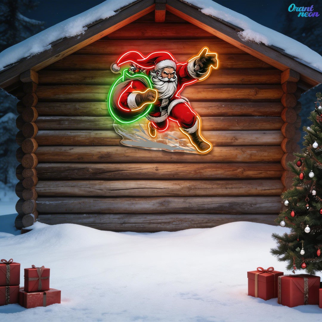 Rushing Claus: Christmas Countdown Neon Sign Light Artwork