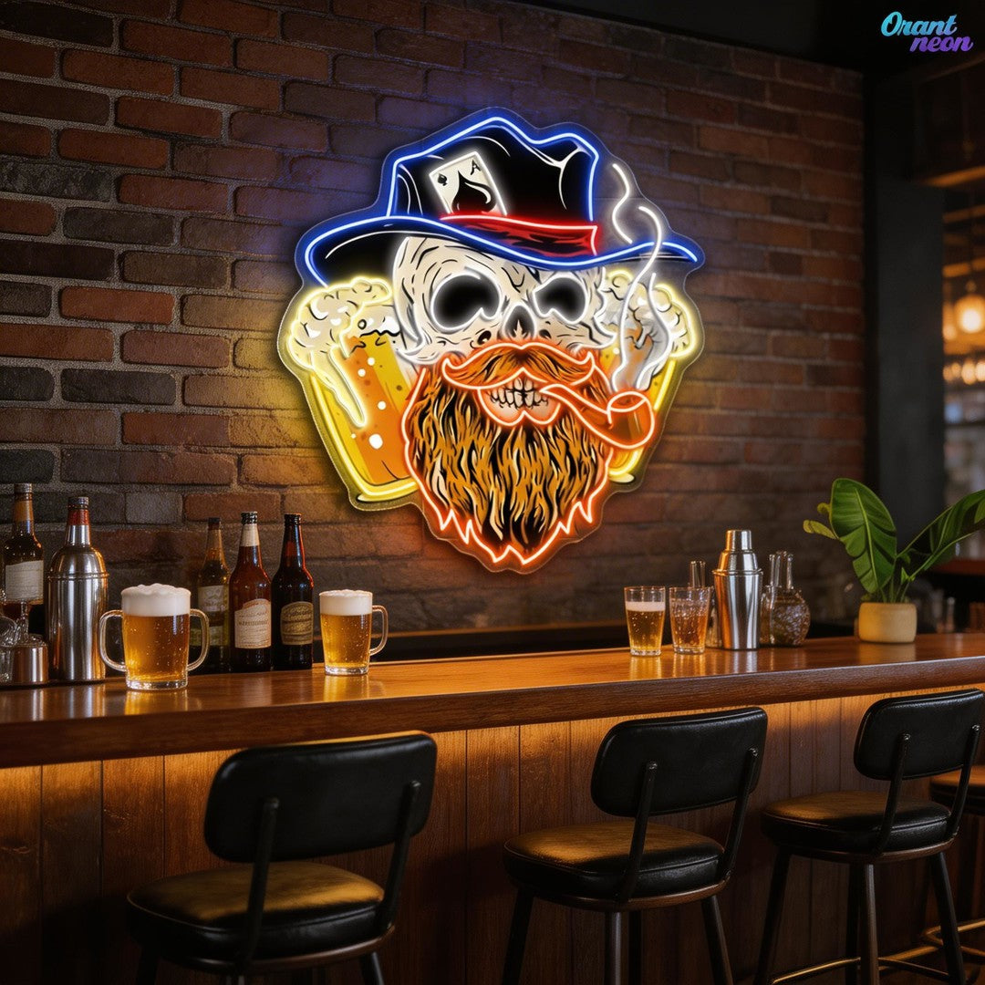 Lucky Death: Beer, Cards, & Chaos Neon Sign Light Artwork