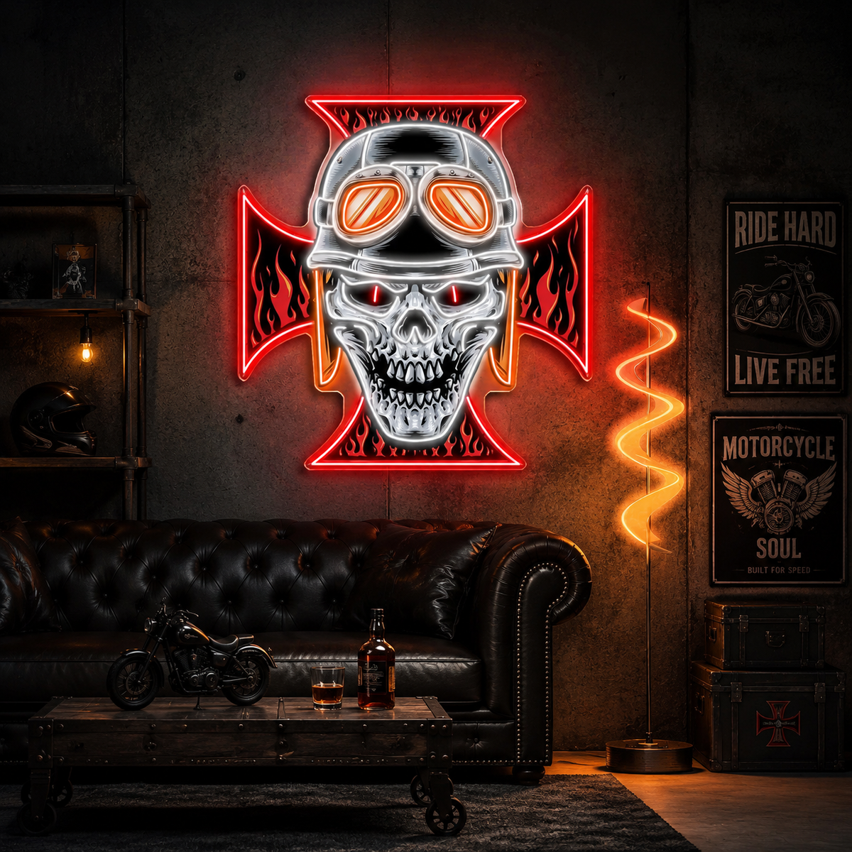 The Skull and the Ghosts of History Neon Sign Light Artwork
