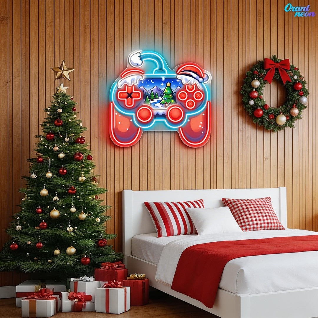 Santa's Game On for the Holidays Neon Sign Light Artwork