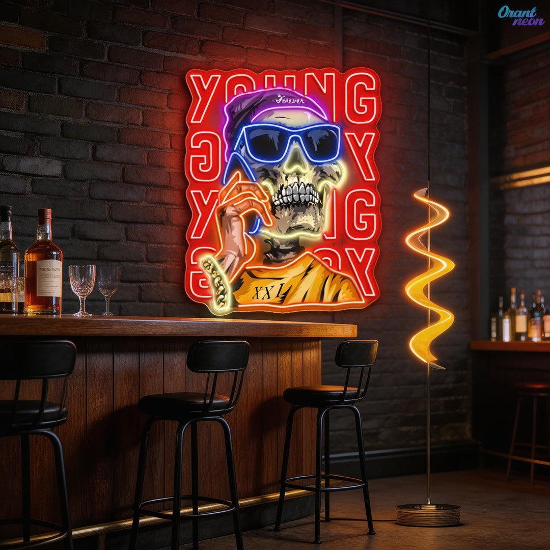 Young Skull Calling Phone Neon Sign Light Artwork