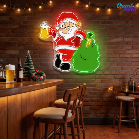 Cheers with Santa: Beer & Gifts Neon Sign Light Artwork