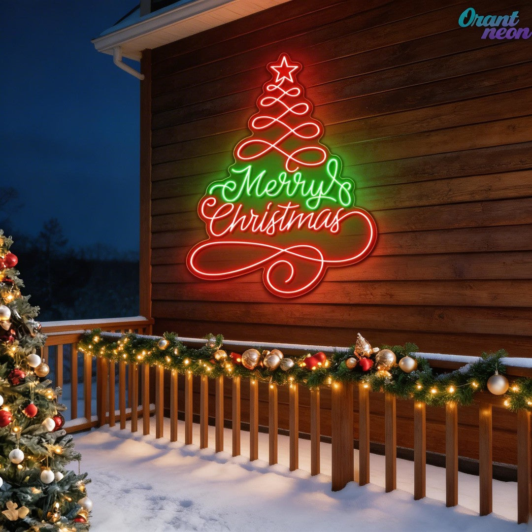 Santa's Glow: A Textual Christmas Tree Neon Sign Light Artwork