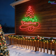 Santa's Glow: A Textual Christmas Tree Neon Sign Light Artwork