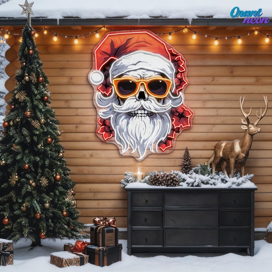 Sleighin' It: A Cool Christmas Skull Neon Sign Light Artwork