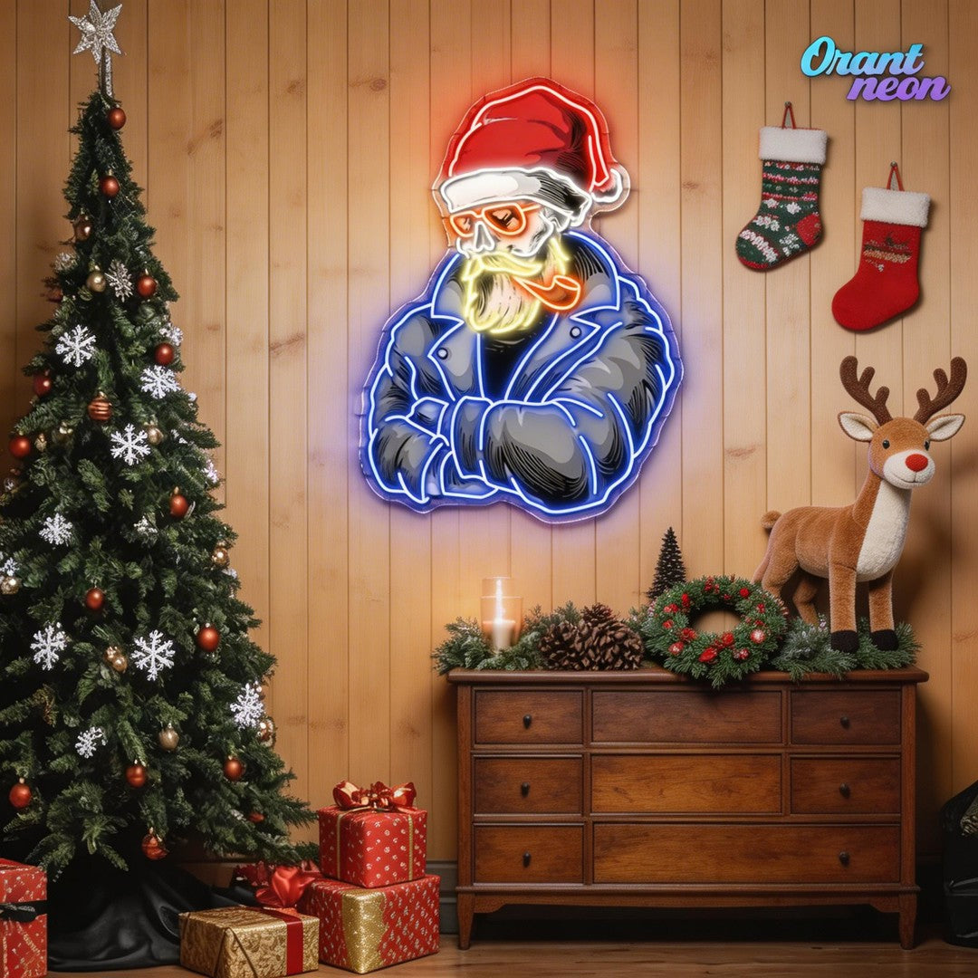 Smoking Santa's Shadow Neon Sign Light Artwork