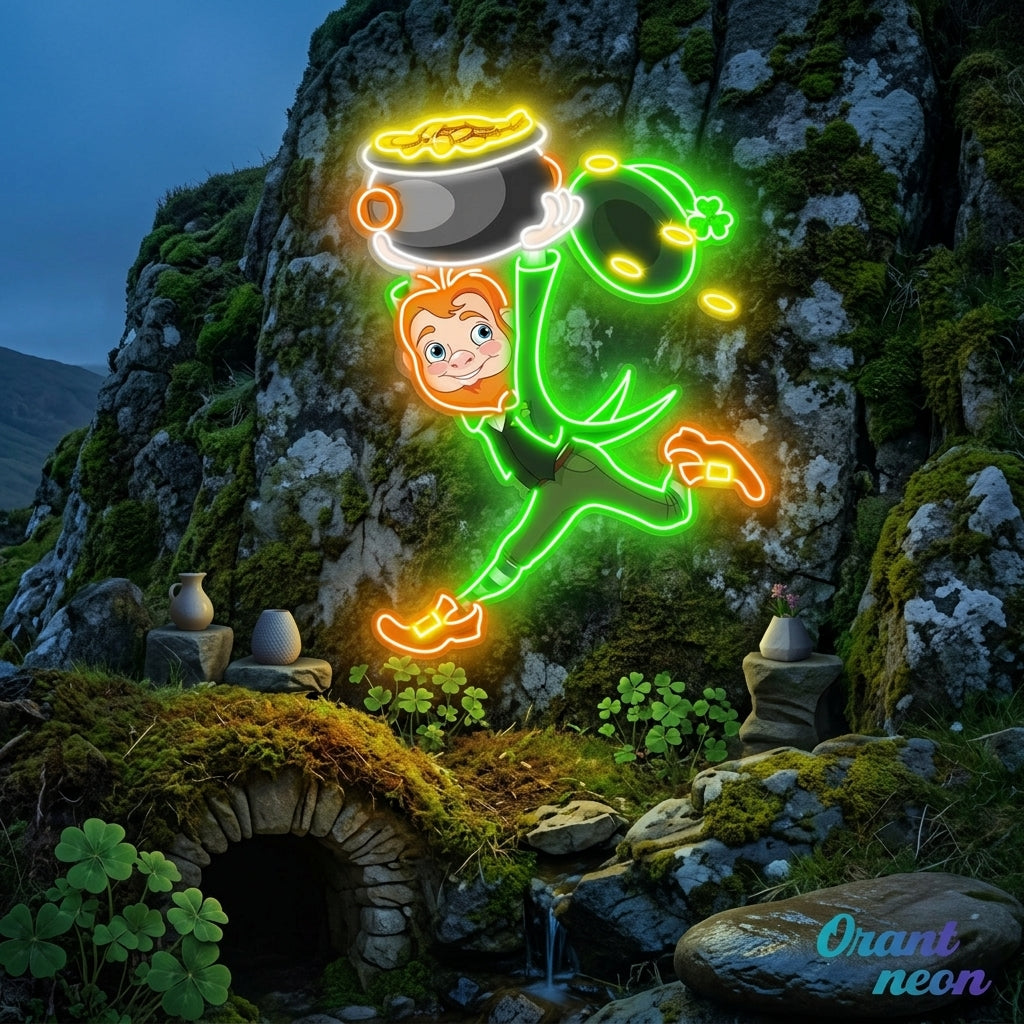 Patrick's Day Goblin Running With Money Valley Led Neon Acrylic Artwork