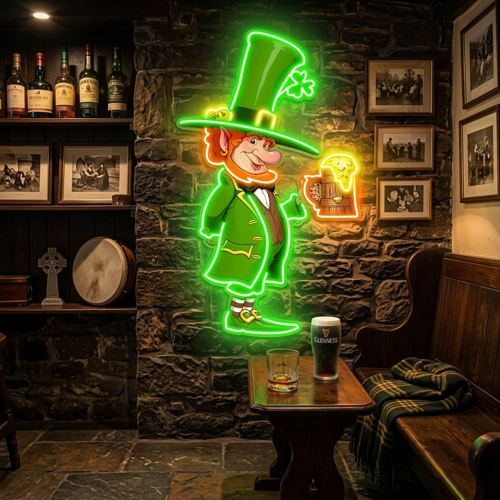 Patrick's Day Goblin Drinking Beer And Welcome Led Neon Acrylic Artwork