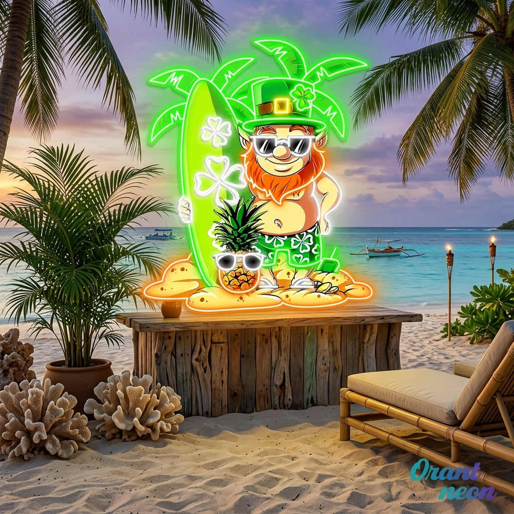 Patrick's Day Goblin With Surfboard And Pineapple Led Neon Acrylic Artwork