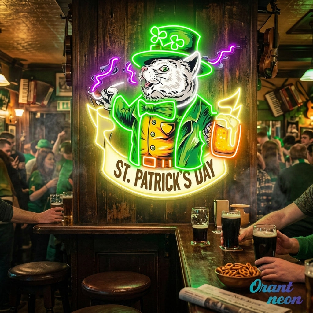 Patrick's Day Mouse Holding Beer And Cigarette Led Neon Acrylic Artwork