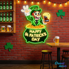 Patrick's Day Goblin Holding Beer In Money Valley Led Neon Acrylic Artwork