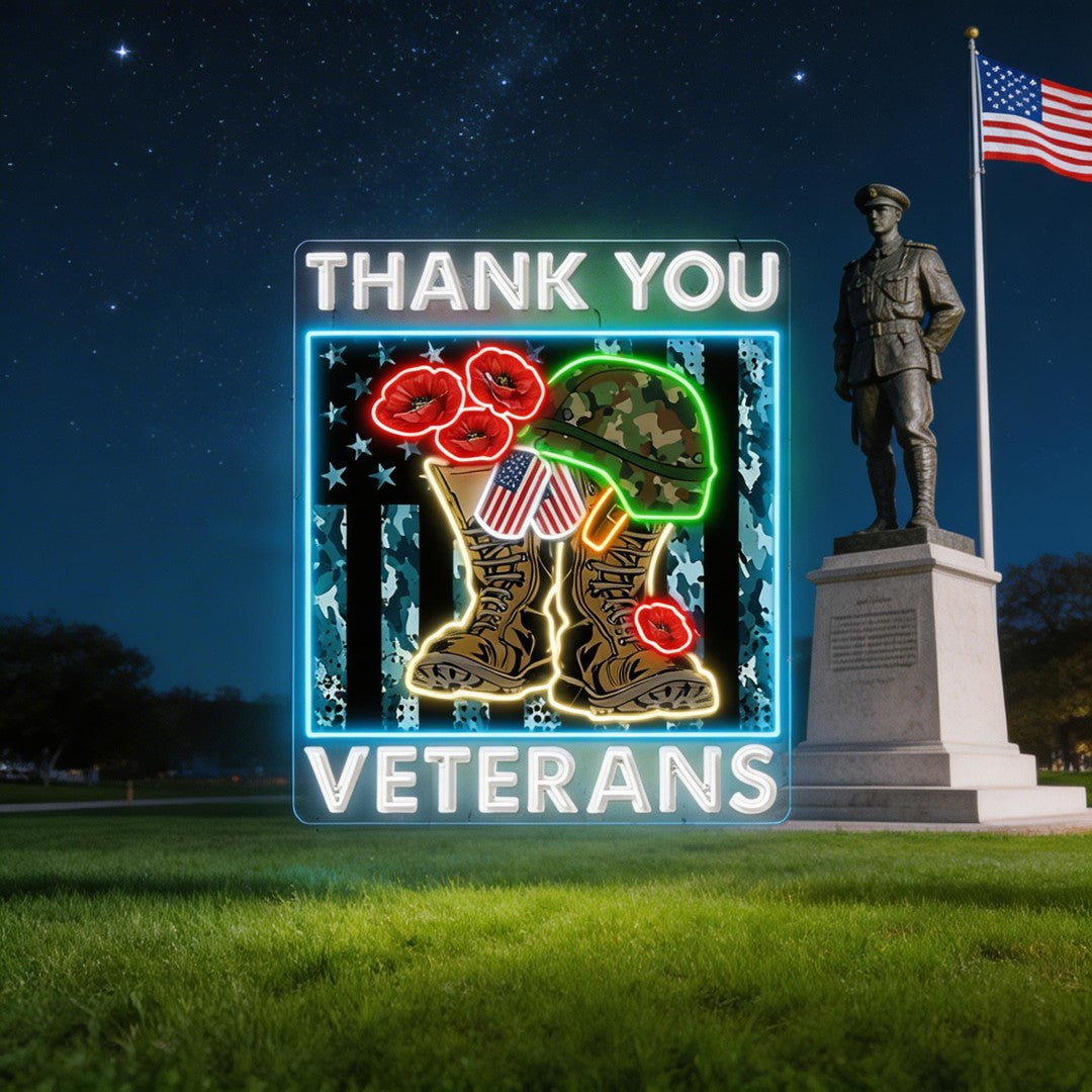 Veterans Day: Courage in Light Neon Sign Light Artwork